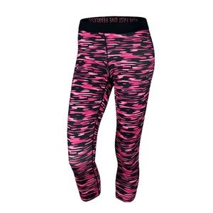 Nike Relay Dri Fit Fold Over Printed Crop Leggings Pink Black Athletic S